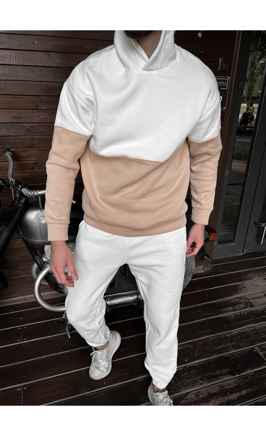 Теплий біло-бежевий спортивний костюм на флісі