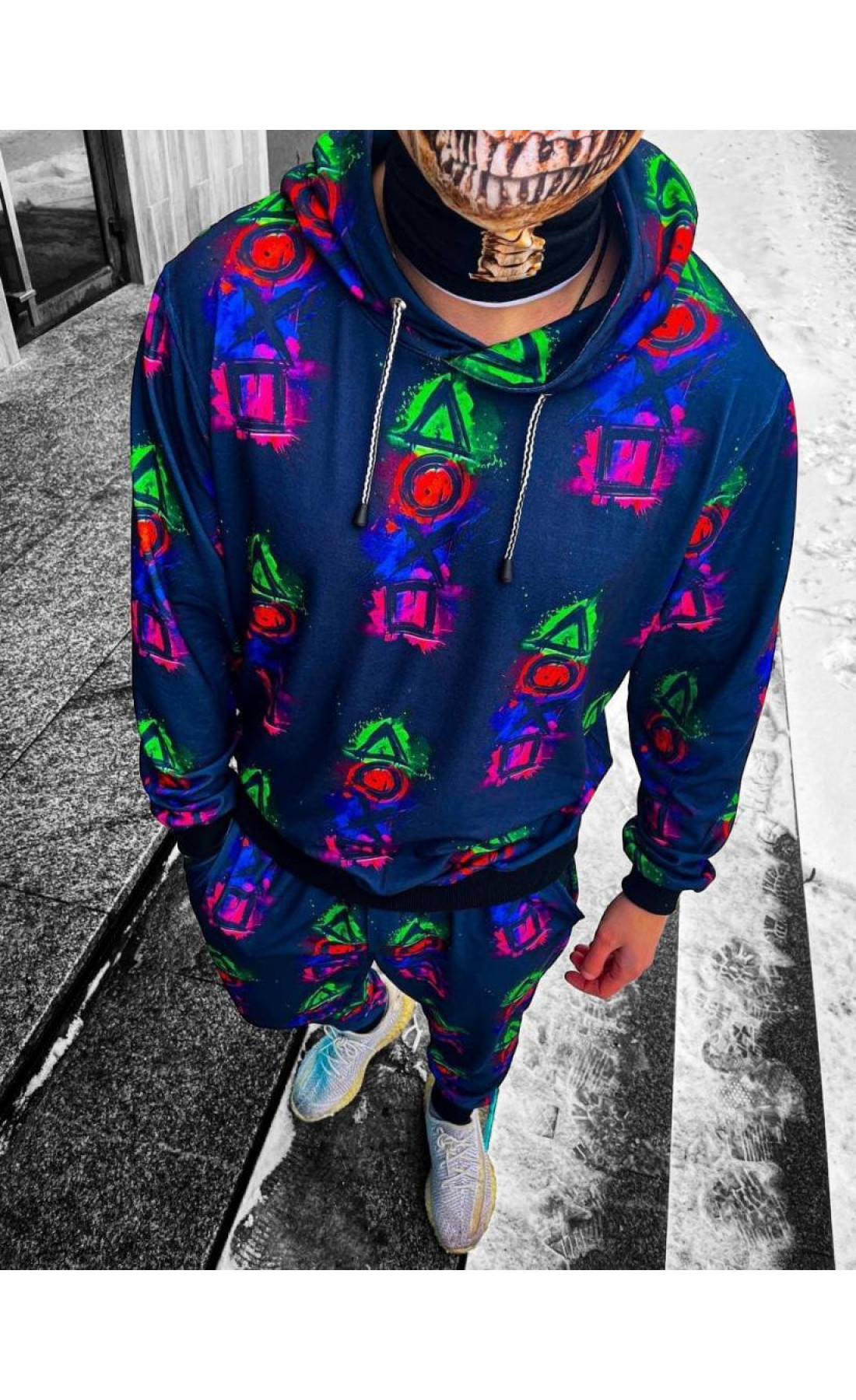 Чоловічий принтований темно-синій спортивний костюм