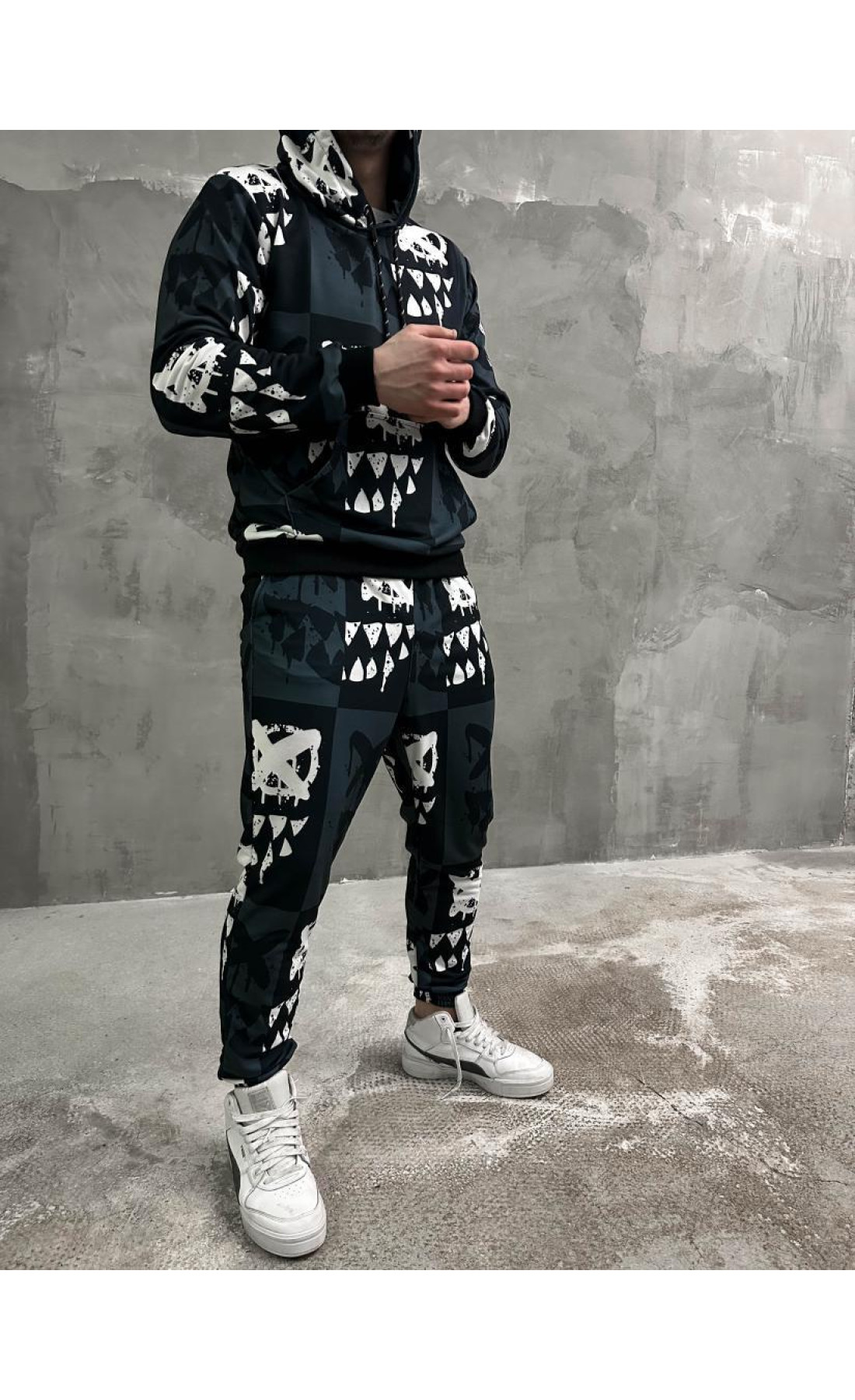 Чоловічий чорно-сірий спортивний костюм худі штани