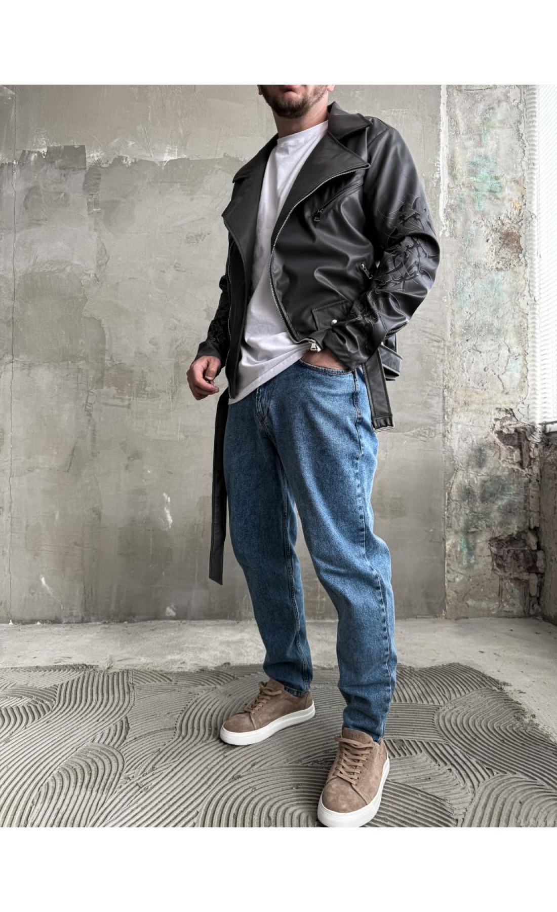 Шкіряна куртка косуха прес шкіра чоловіча коротка