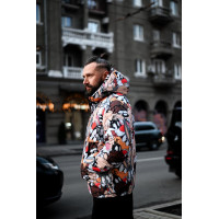 Яскравий різнокольоровий утеплений чоловічий анорак з мультяшним принтом