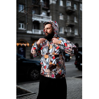 Яскравий різнокольоровий утеплений чоловічий анорак з мультяшним принтом