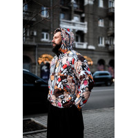 Яскравий різнокольоровий утеплений чоловічий анорак з мультяшним принтом