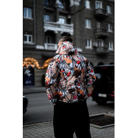Яскравий різнокольоровий утеплений чоловічий анорак з мультяшним принтом