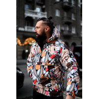 Яскравий різнокольоровий утеплений чоловічий анорак з мультяшним принтом