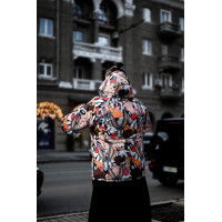 Яскравий різнокольоровий утеплений чоловічий анорак з мультяшним принтом