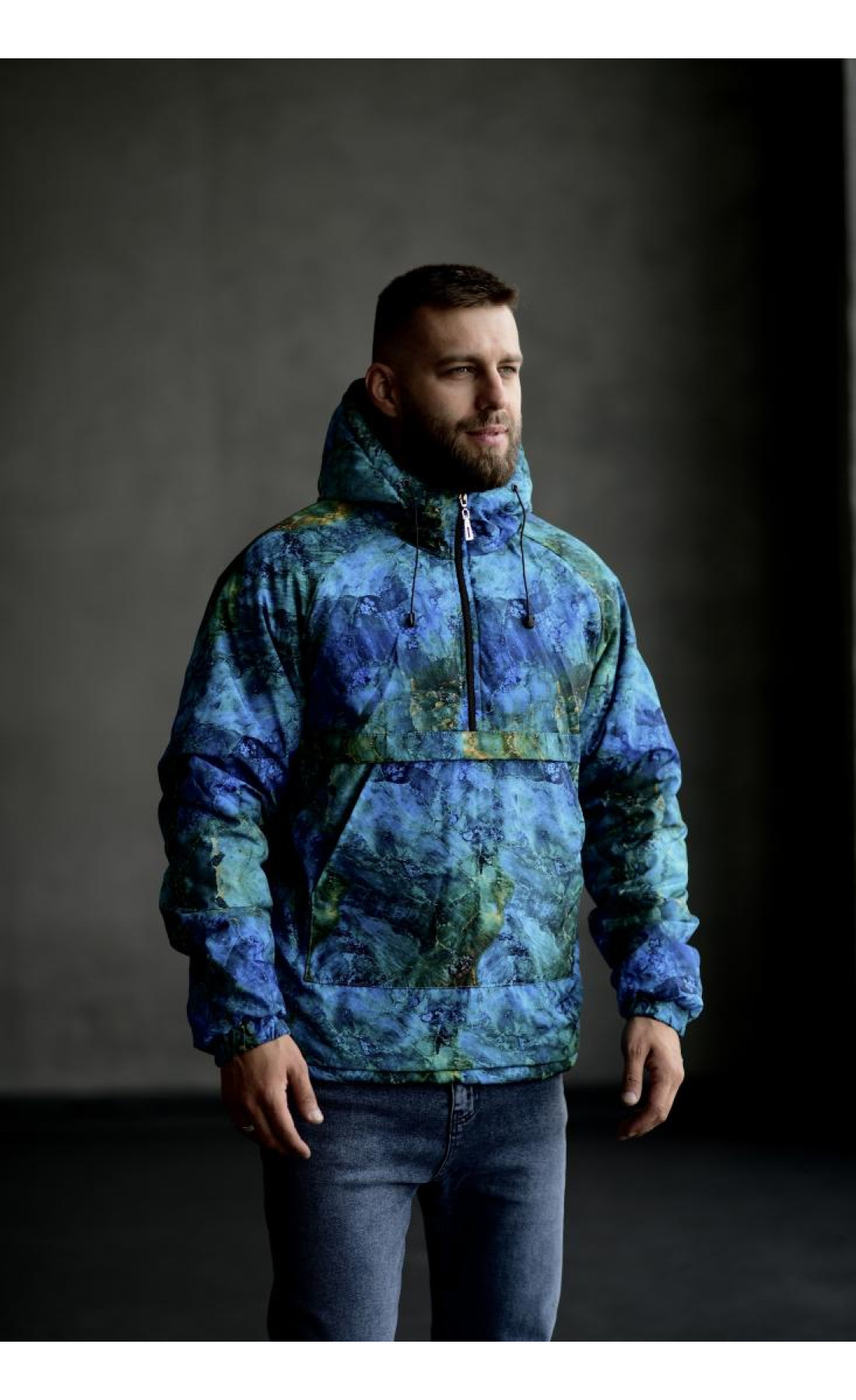 Синьо-зелений анорак утеплений демісезонний