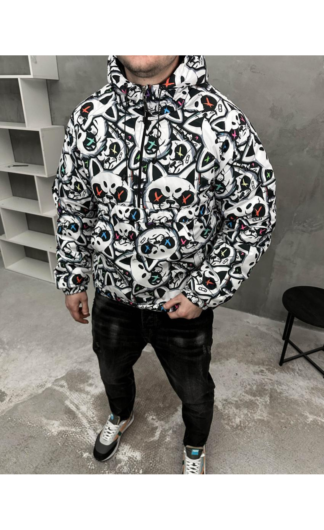 Утеплений анорак чоловічий з котиками