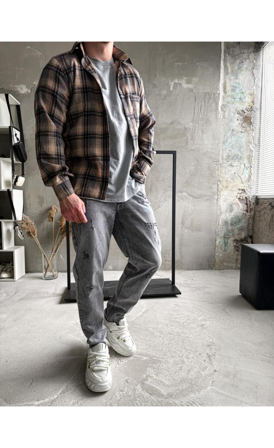 Сорочка байкова  вільна посадка чоловіча в клітинку