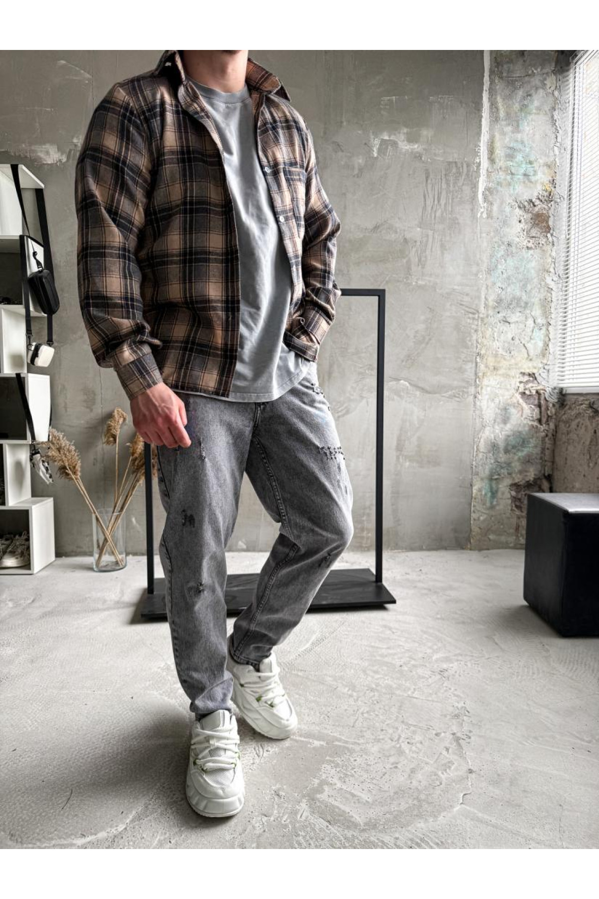 Сорочка байкова  вільна посадка чоловіча в клітинку