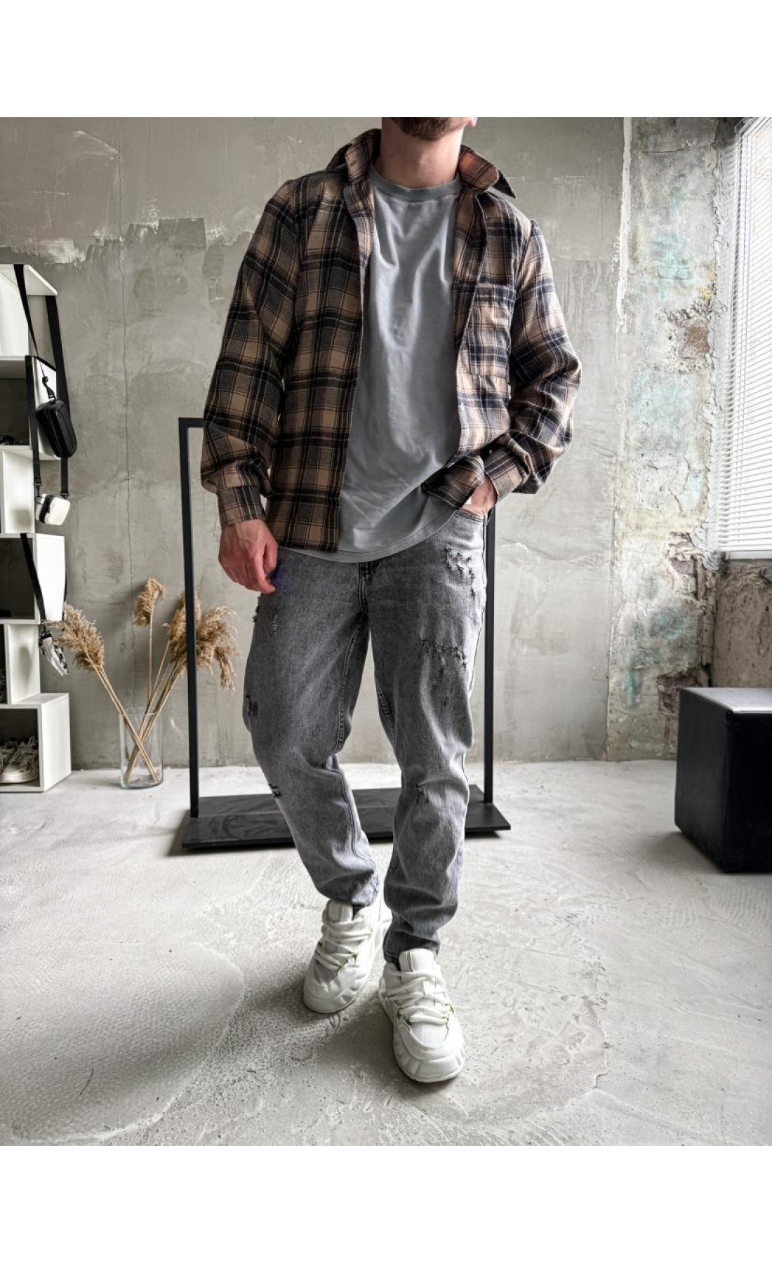 Сорочка байкова  вільна посадка чоловіча в клітинку