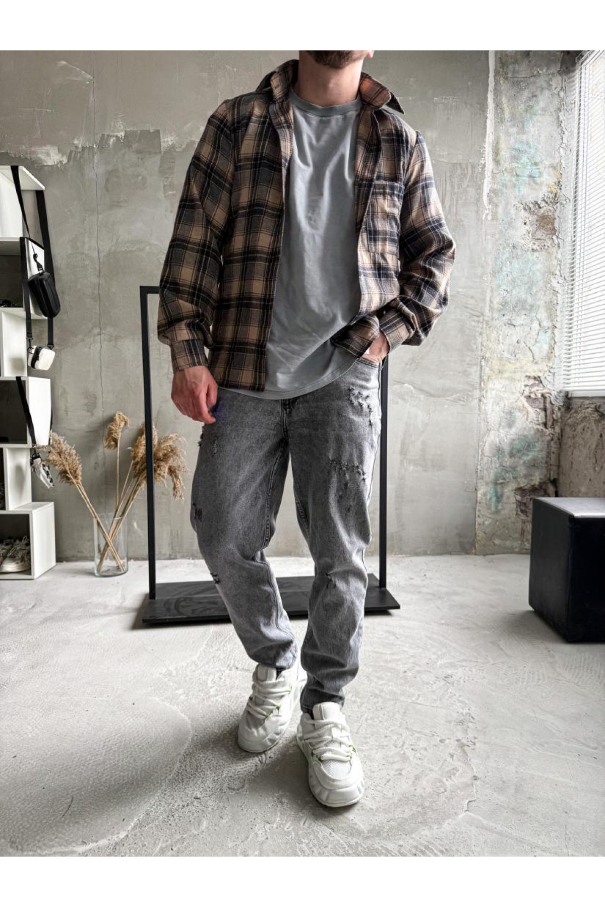 Сорочка байкова  вільна посадка чоловіча в клітинку