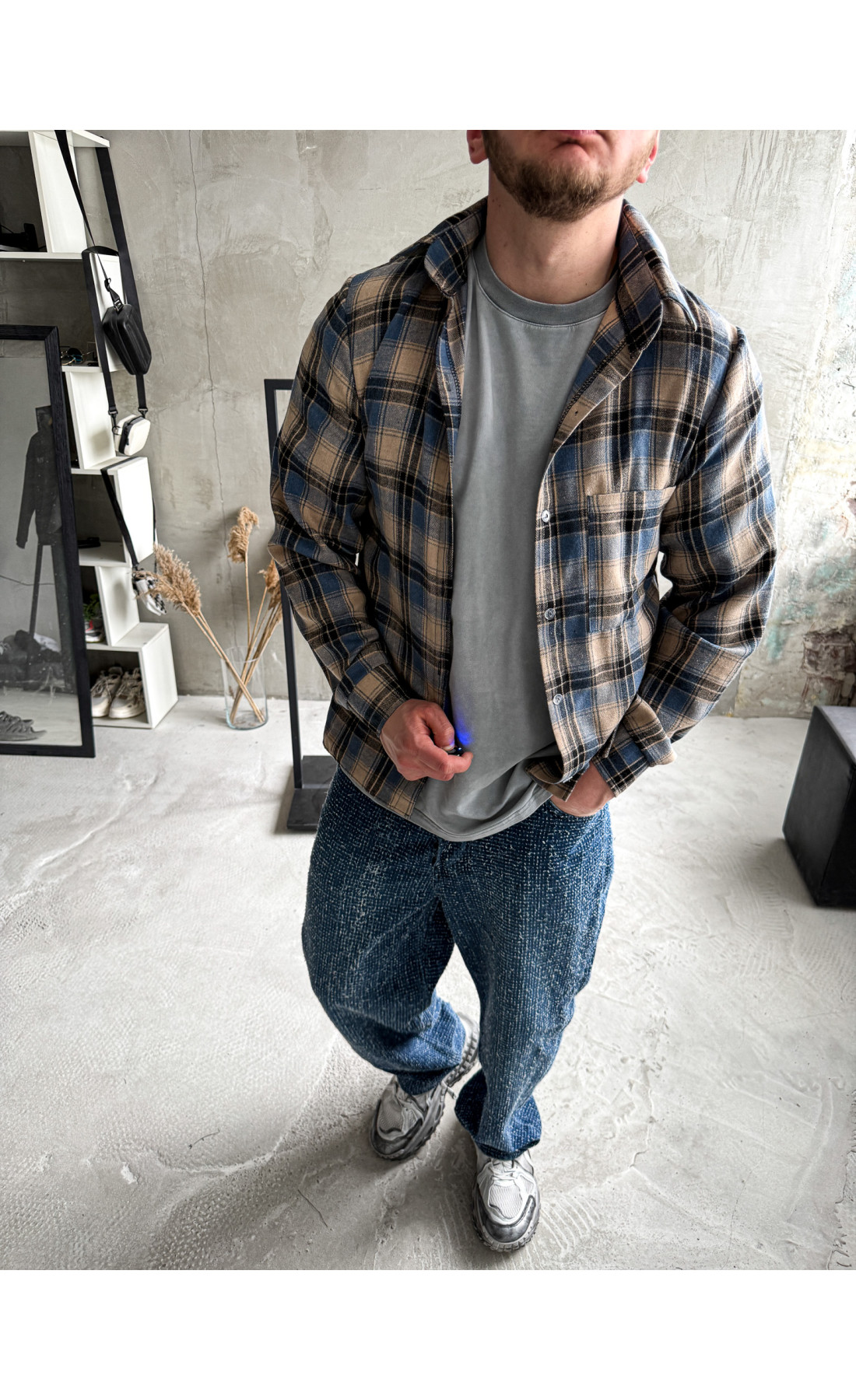 Сорочка байкова  вільна посадка чоловіча в клітинку