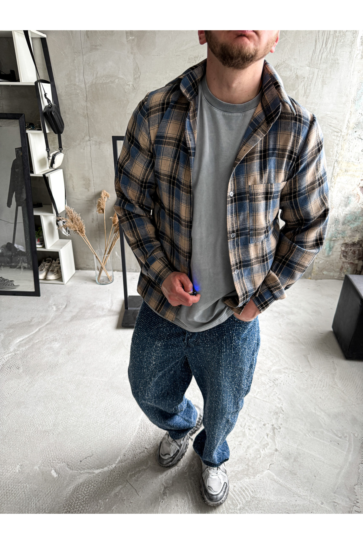 Сорочка байкова  вільна посадка чоловіча в клітинку