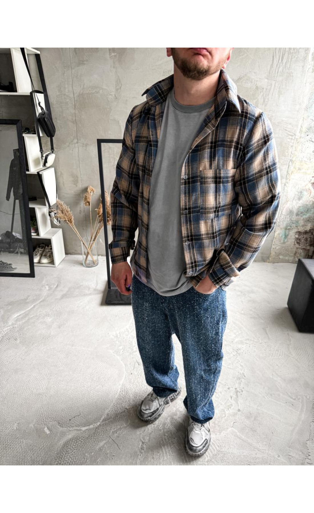 Сорочка байкова  вільна посадка чоловіча в клітинку