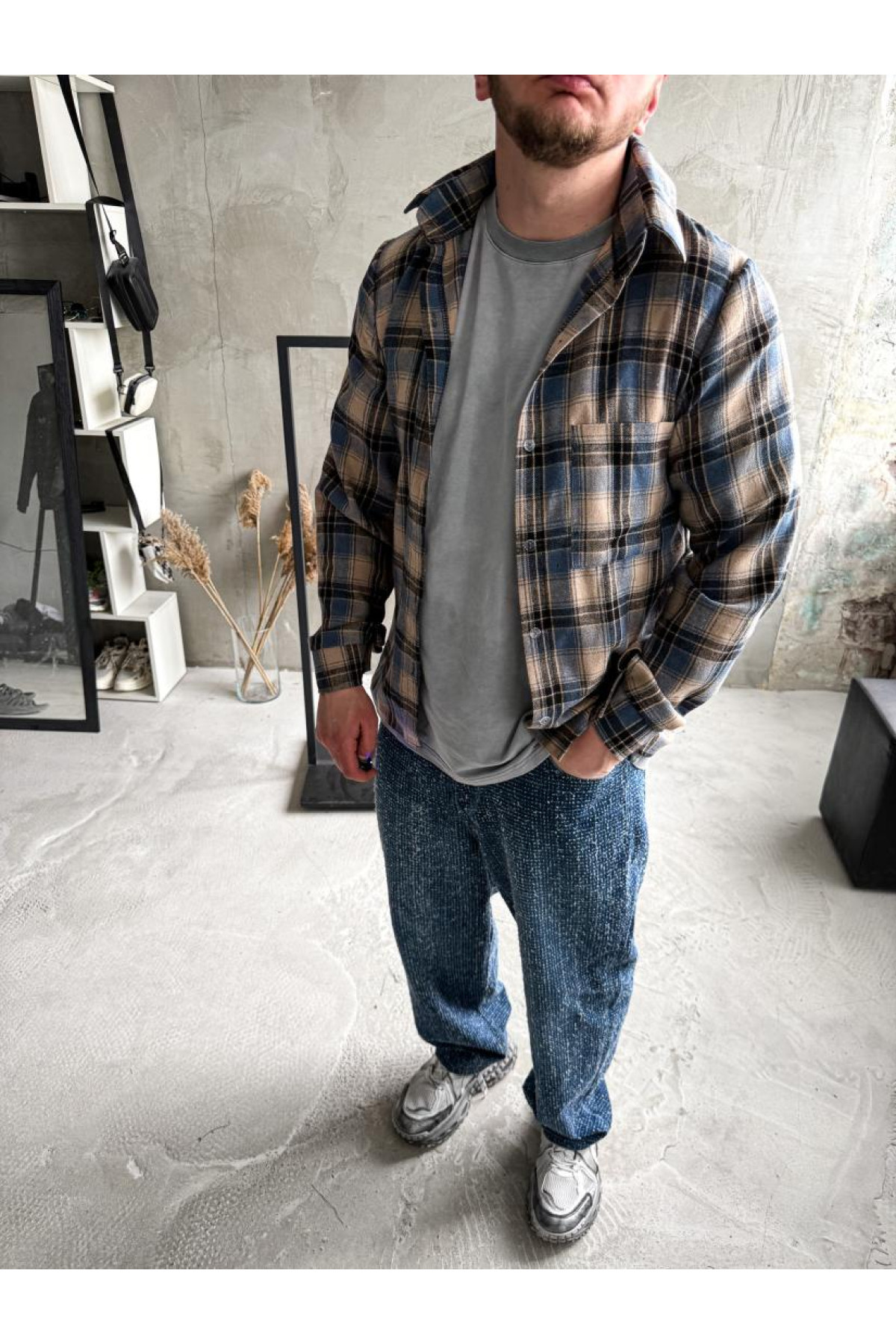 Сорочка байкова  вільна посадка чоловіча в клітинку