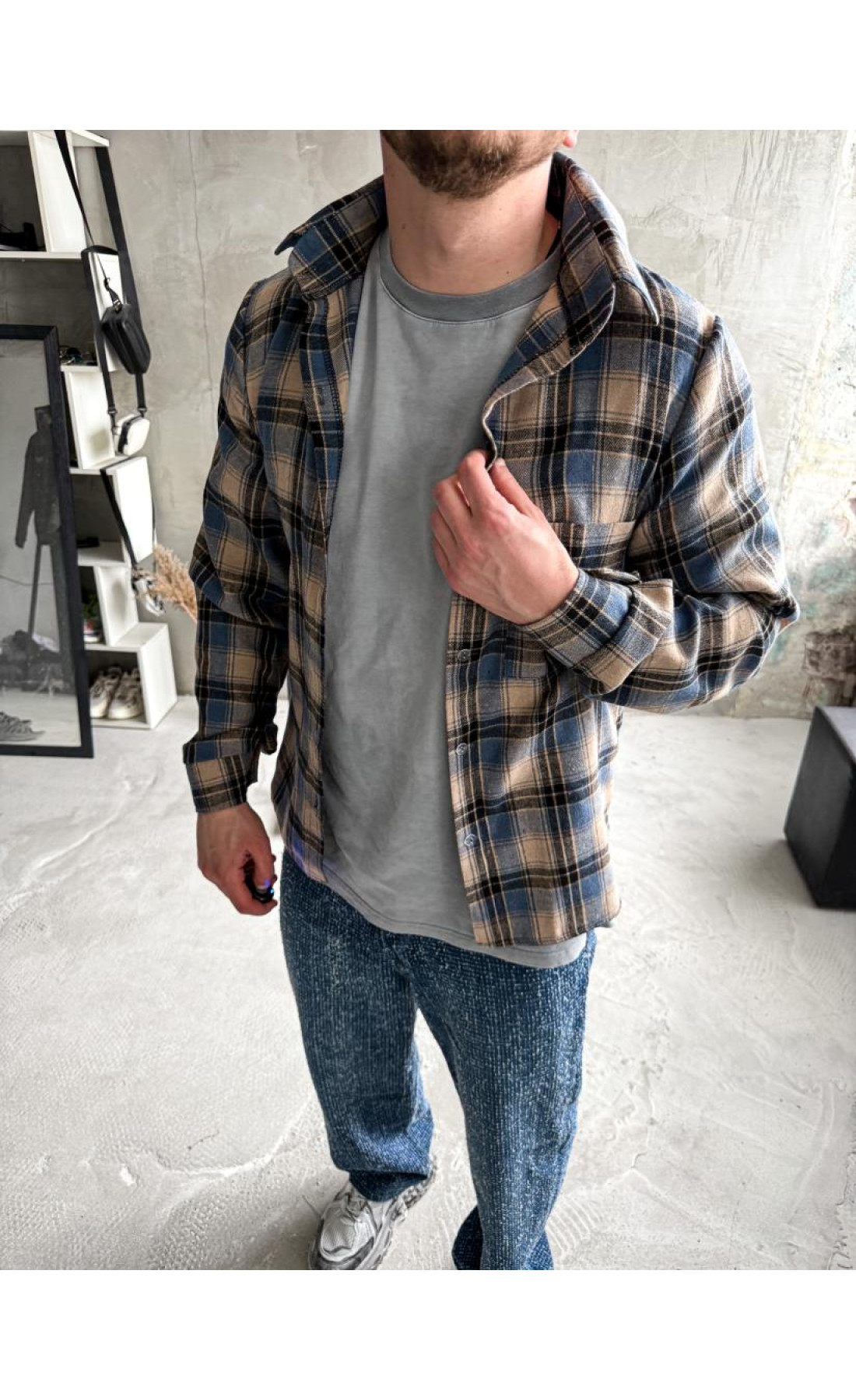 Сорочка байкова  вільна посадка чоловіча в клітинку