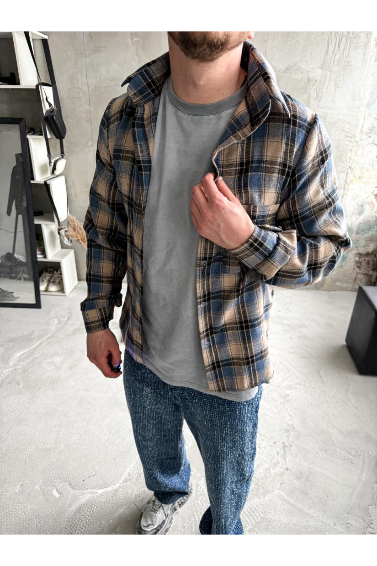 Сорочка байкова  вільна посадка чоловіча в клітинку