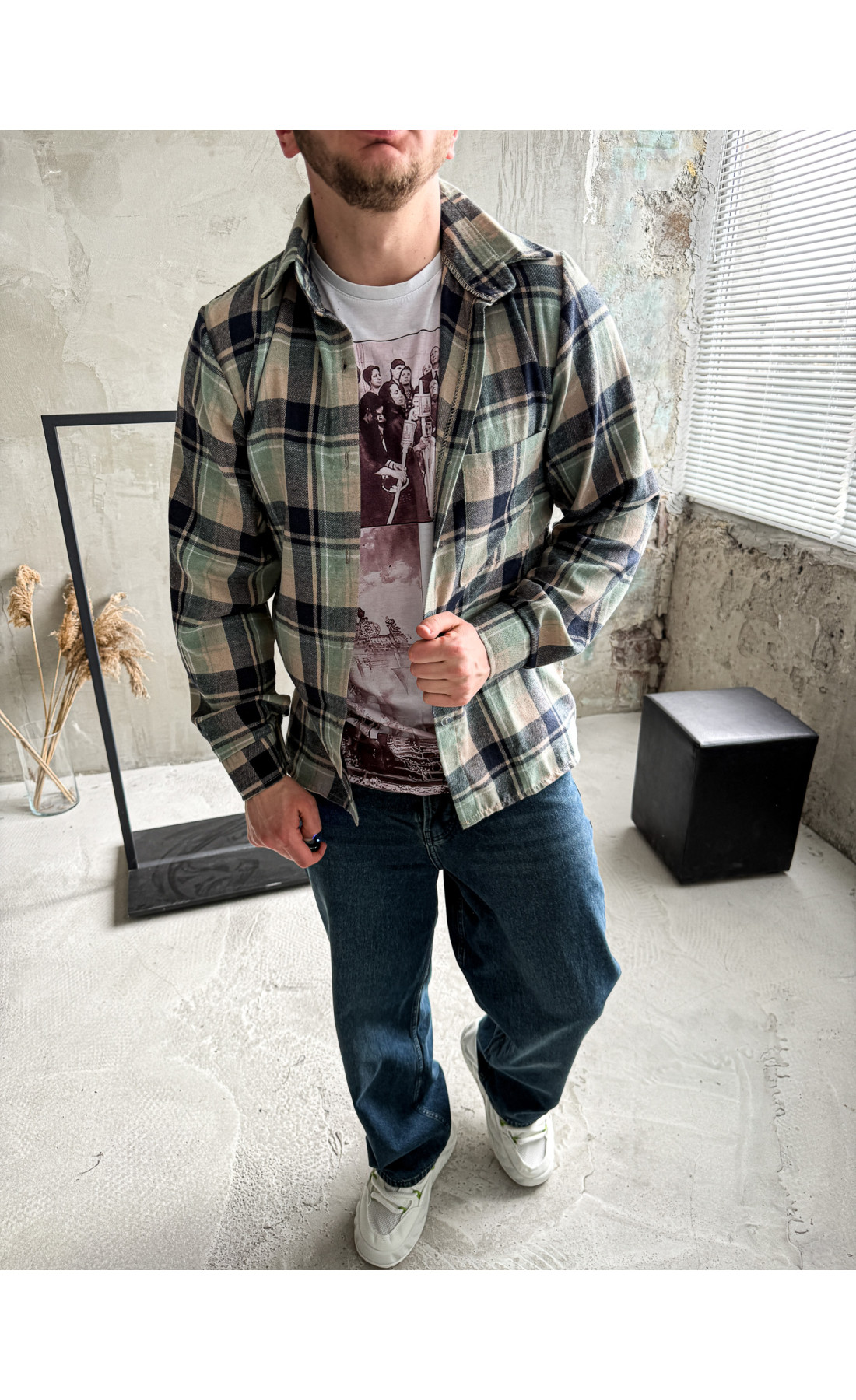 Сорочка байкова  вільна посадка чоловіча в клітинку