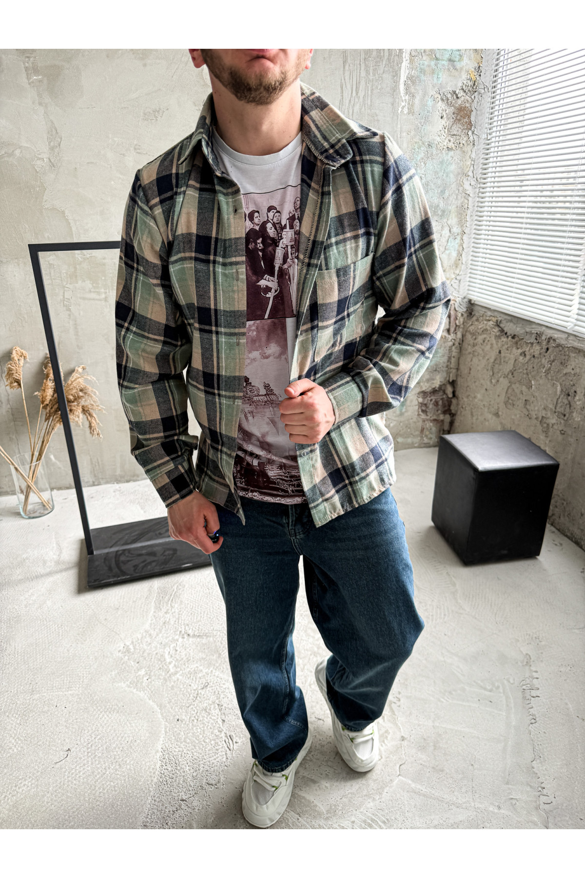 Сорочка байкова  вільна посадка чоловіча в клітинку