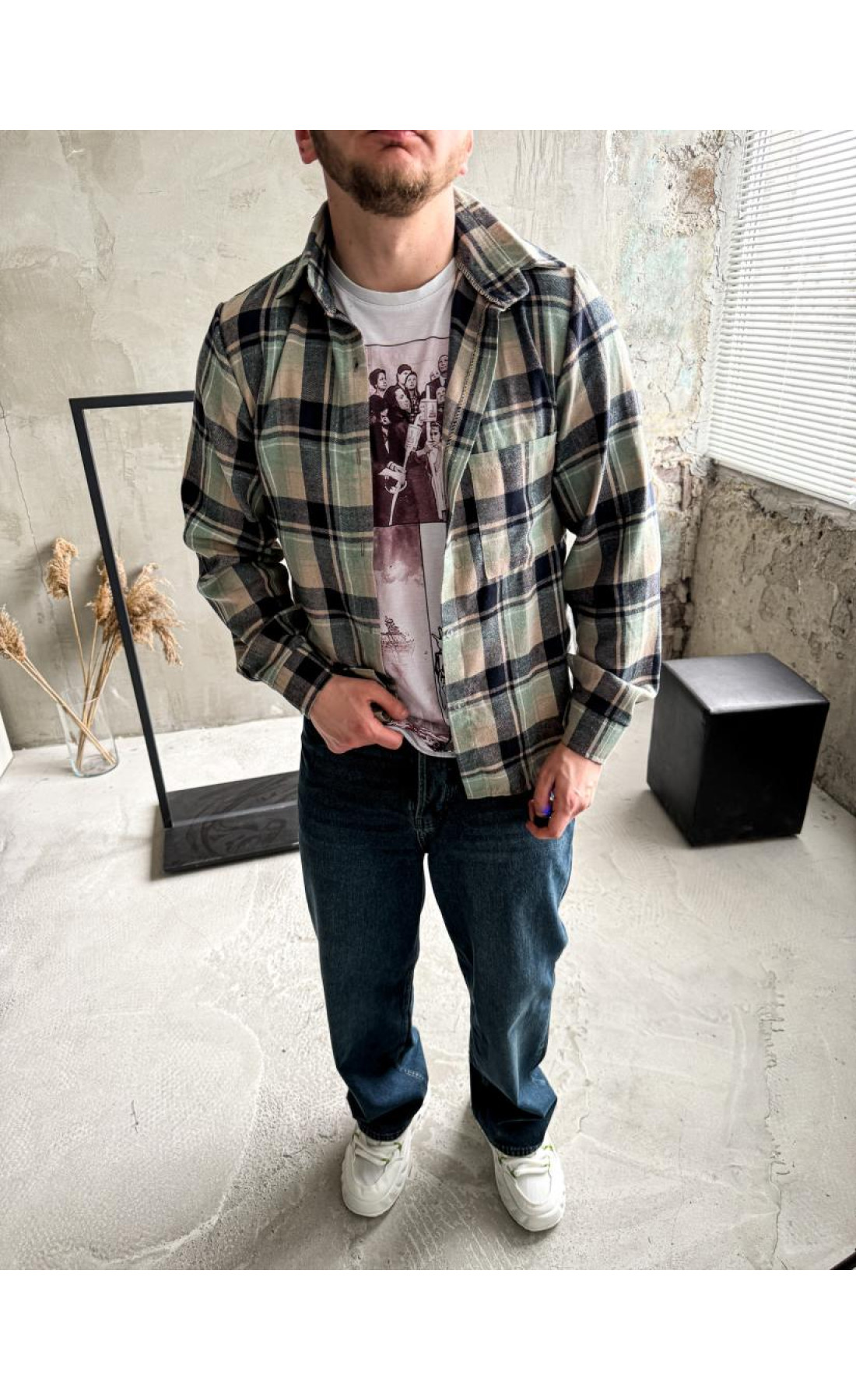 Сорочка байкова  вільна посадка чоловіча в клітинку