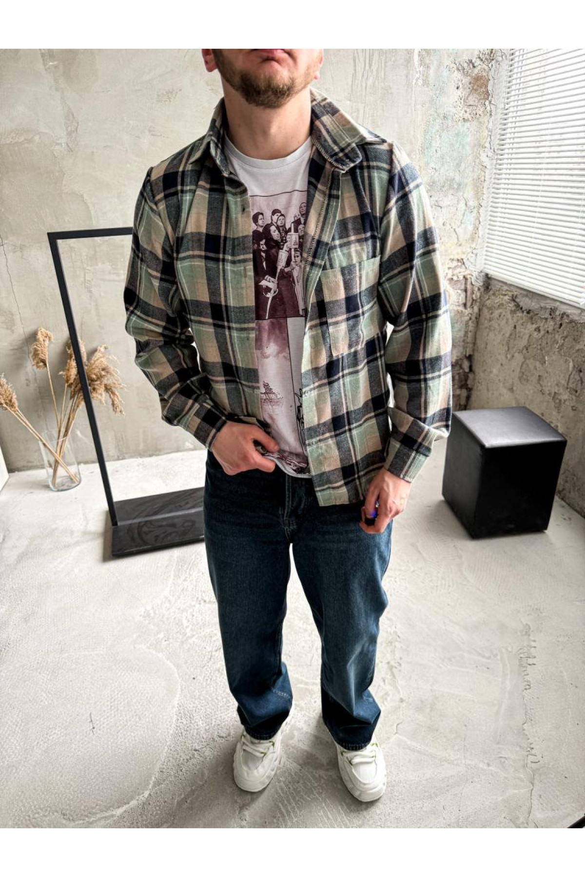 Сорочка байкова  вільна посадка чоловіча в клітинку