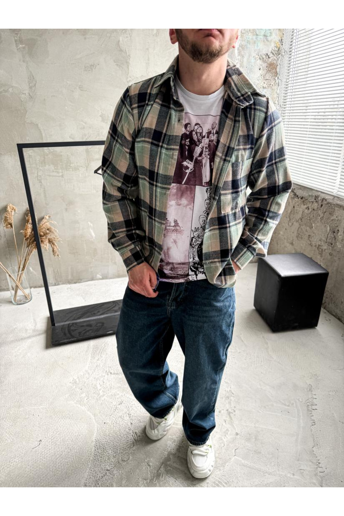 Сорочка байкова  вільна посадка чоловіча в клітинку