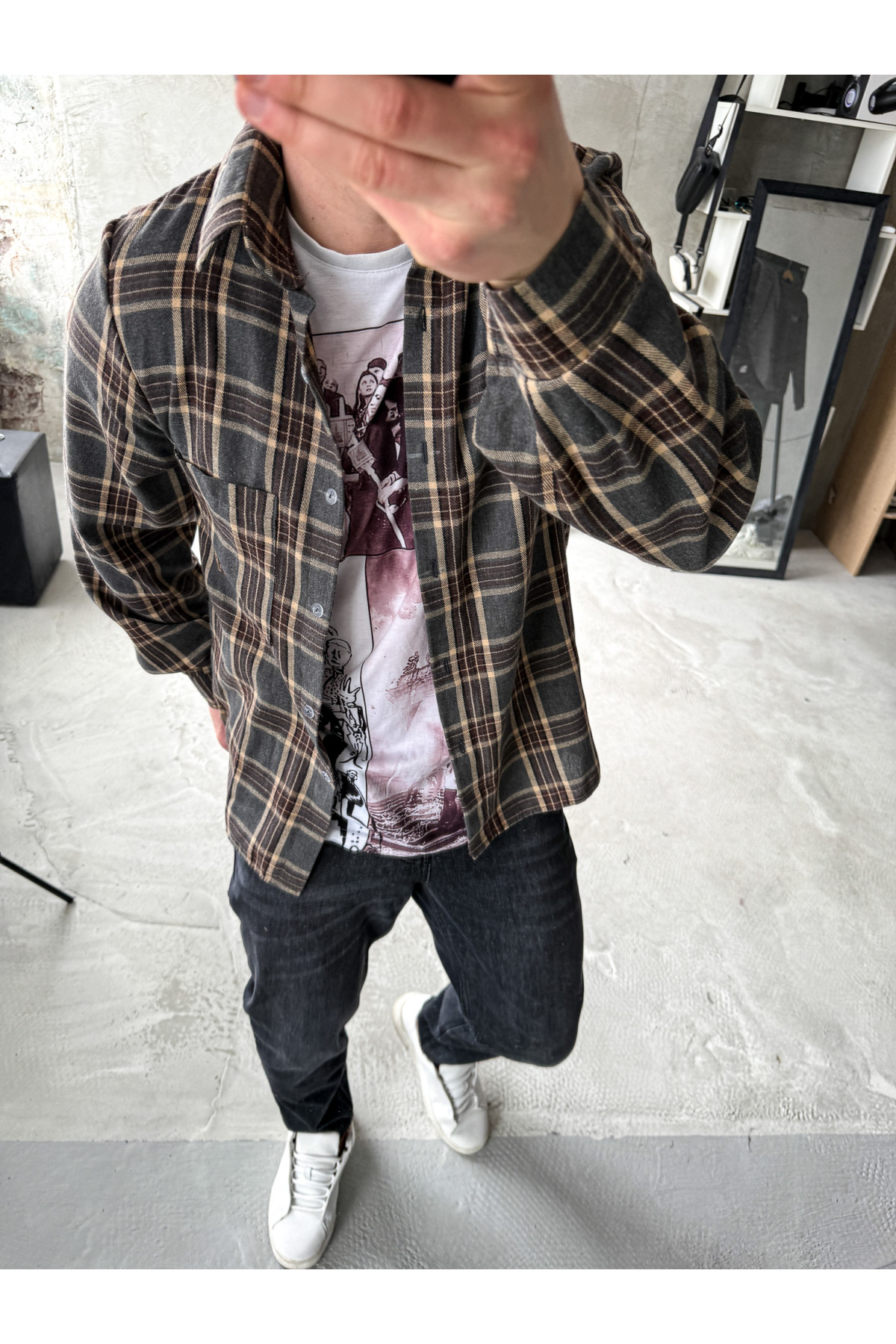 Сорочка байкова  вільна посадка чоловіча в клітинку