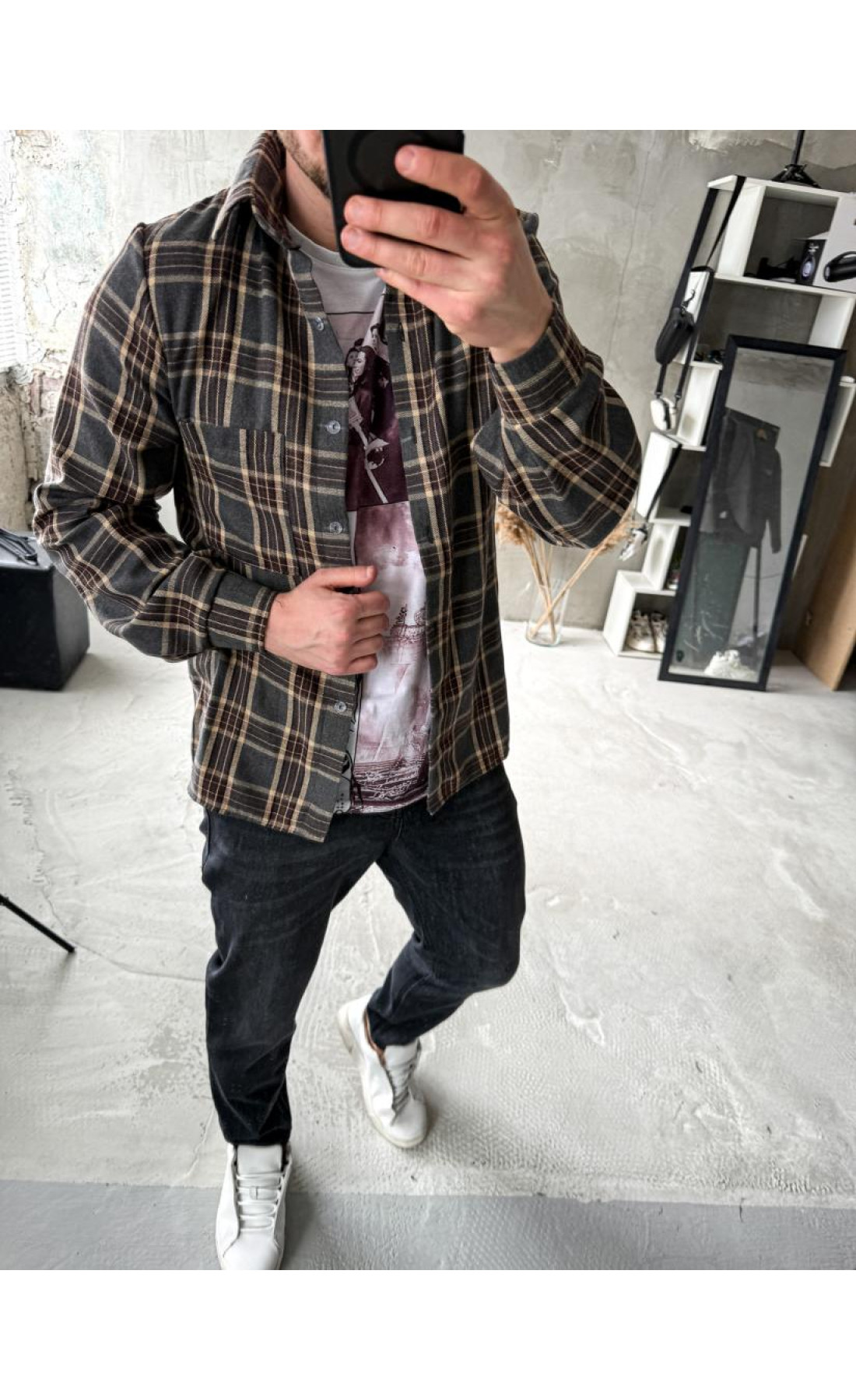 Сорочка байкова  вільна посадка чоловіча в клітинку