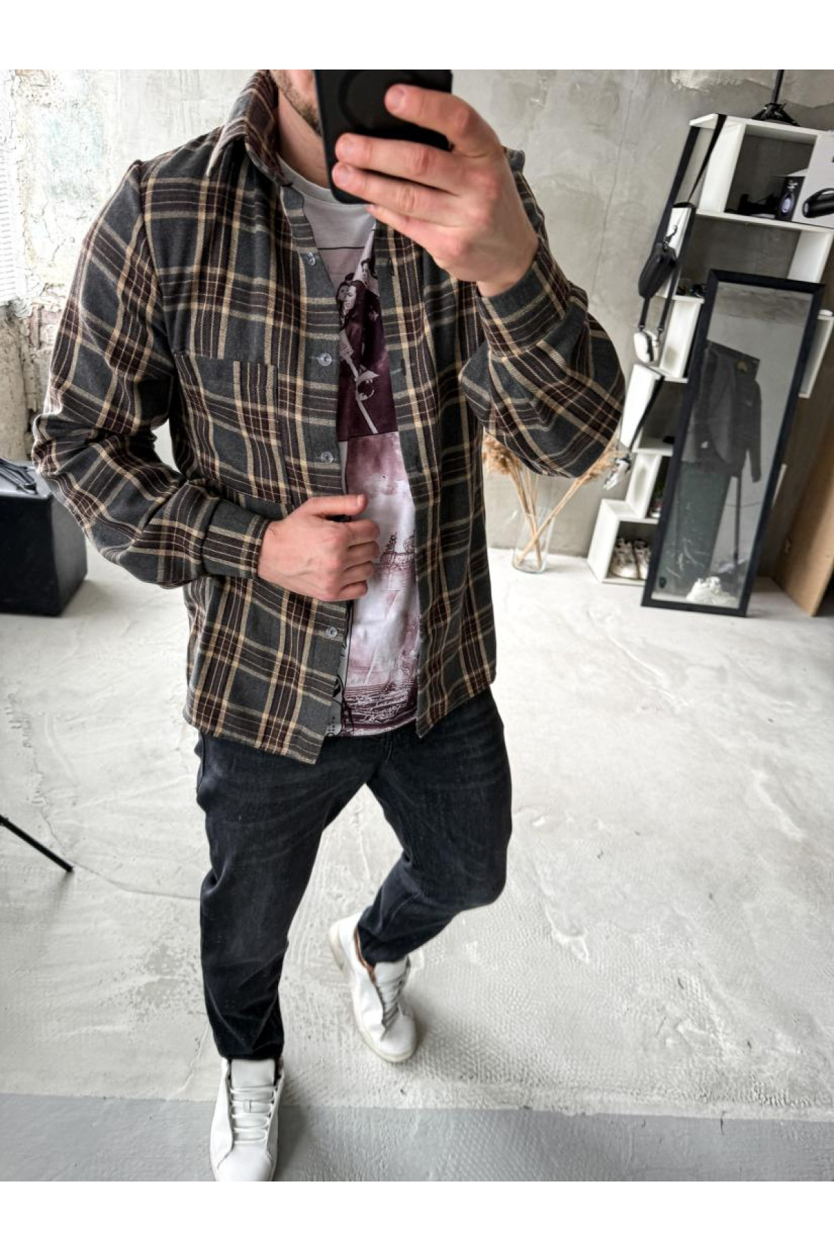 Сорочка байкова  вільна посадка чоловіча в клітинку