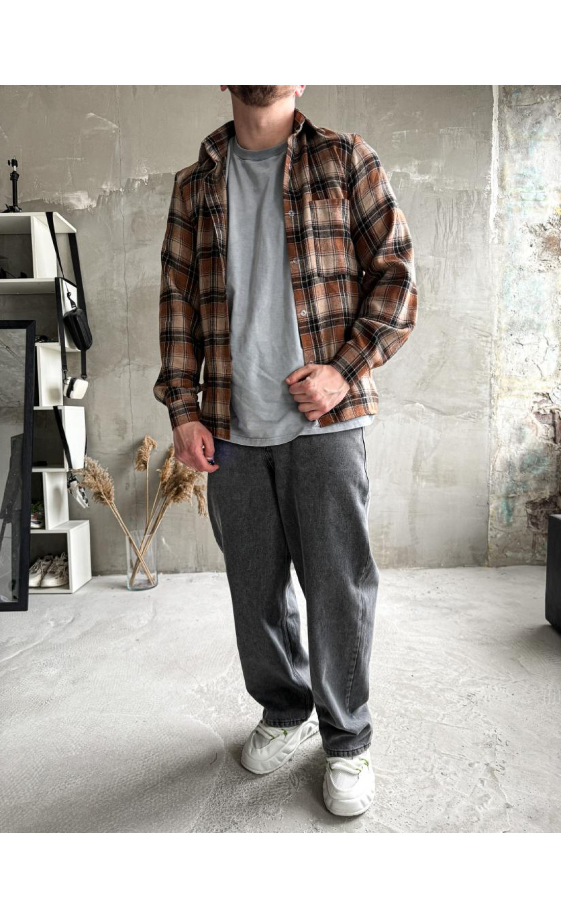 Сорочка байкова  вільна посадка чоловіча в клітинку