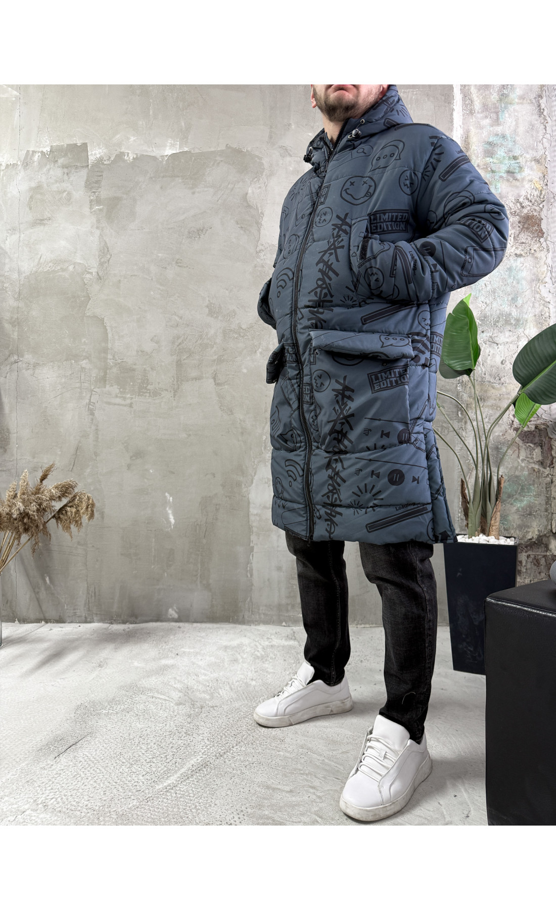 Куртка зимова з капюшоном принт чоловіча жіноча унісекс