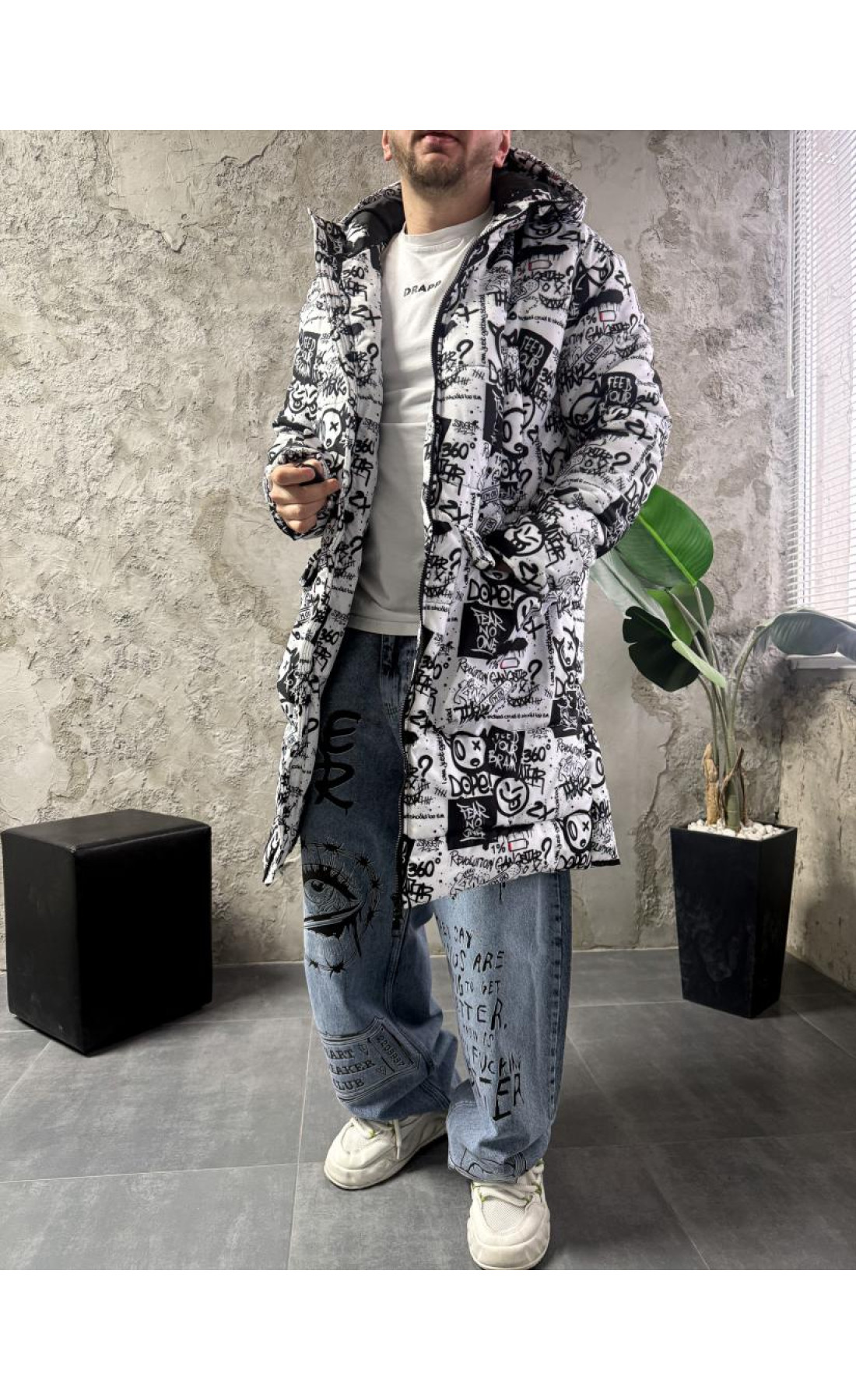 Куртка зимова з капюшоном принт чоловіча жіноча унісекс