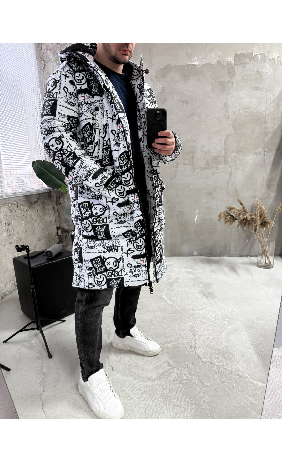 Куртка зимова з капюшоном принт чоловіча жіноча унісекс