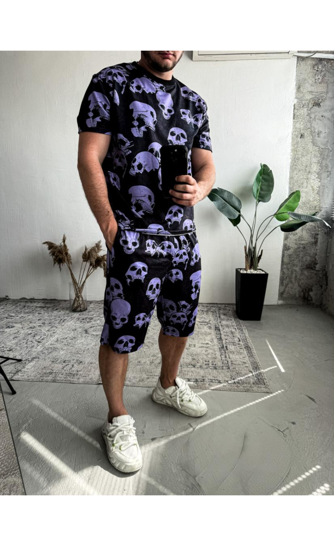 Різнокольоровий чоловічий стильний літній спортивний костюм з модним дизайном черепів