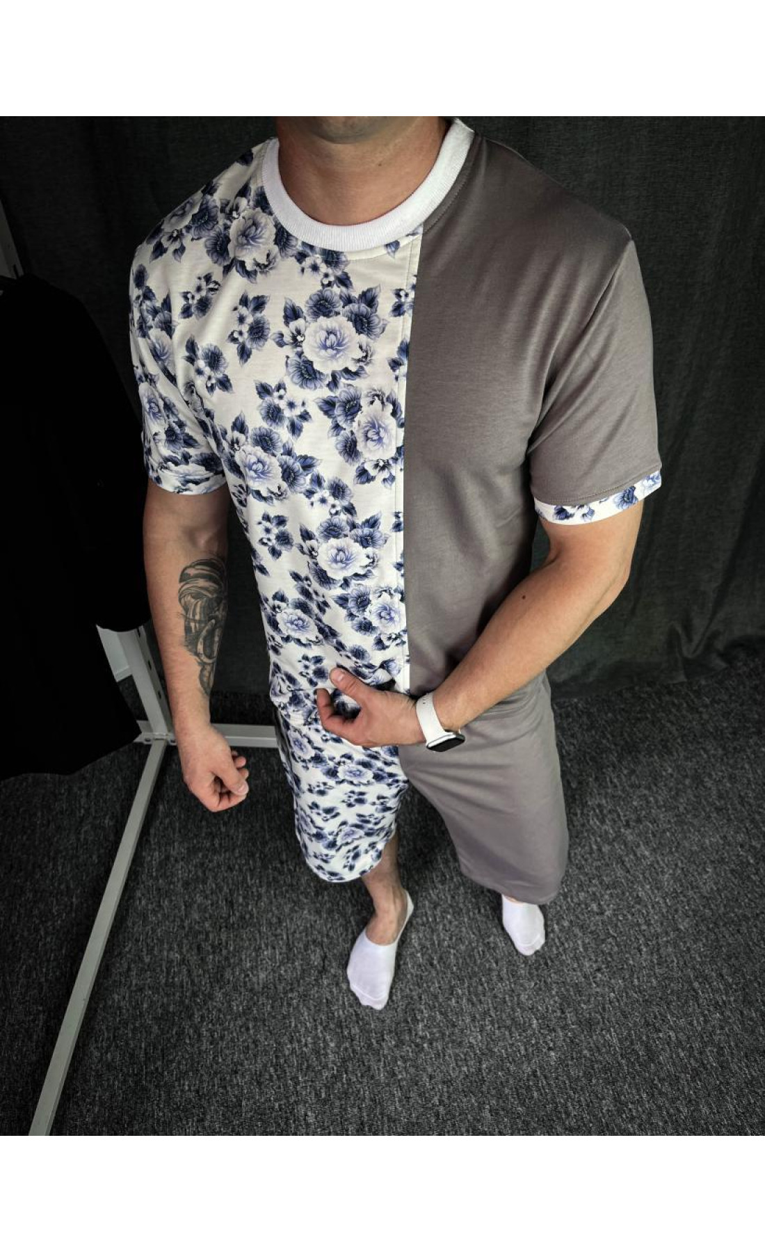 Чоловічий літній костюм двійка з квітковим принтом