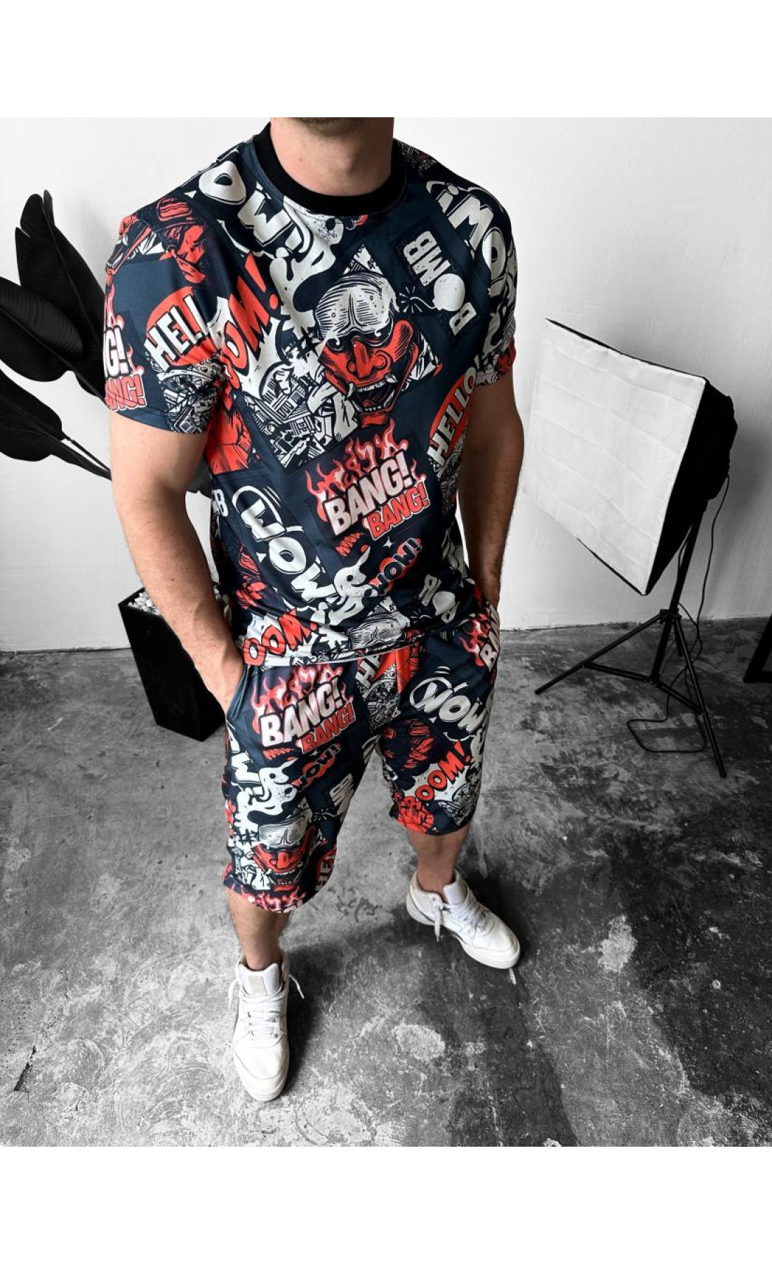 Яскравий чоловічий літній спортивний костюм-двійка з модним дизайном