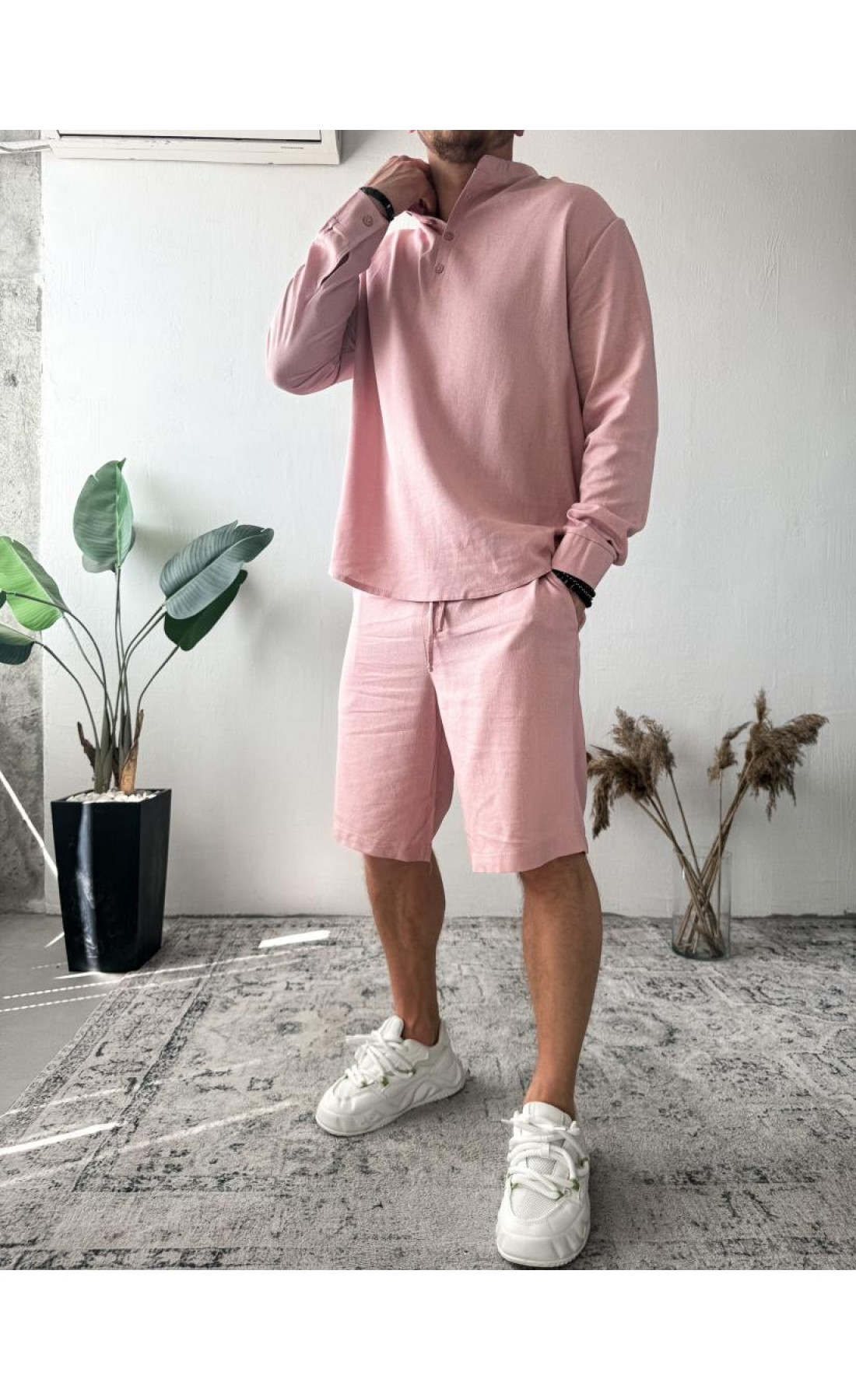 Комплект сорочка шорти чоловіча бавовна стиль літо тонка тканина