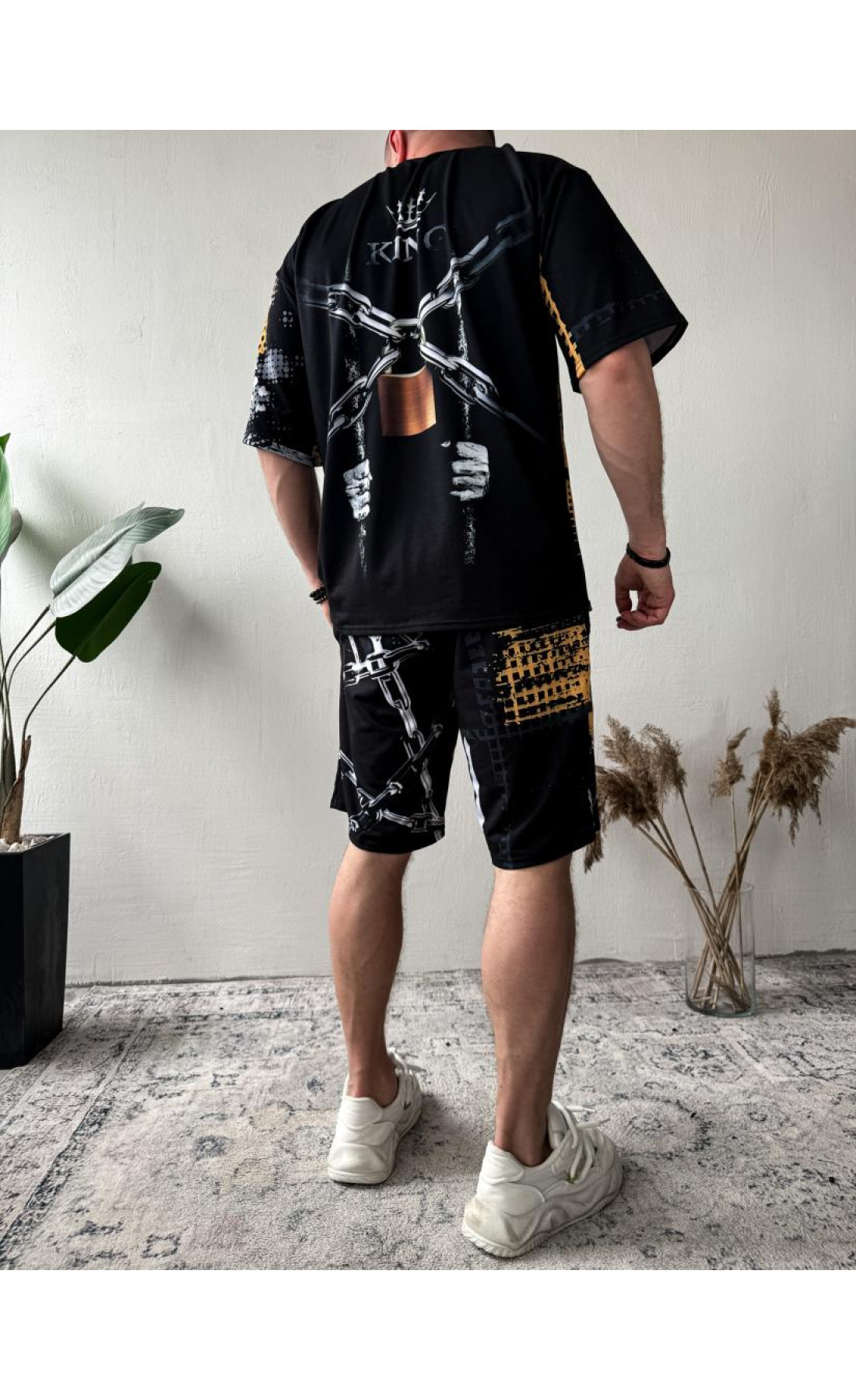 Комплект футболка шорти чоловічий оверсайз літо весна осінь з принтом