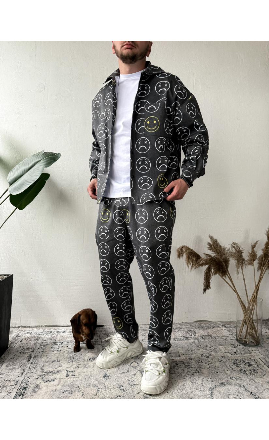 Костюм котоновий сорочка штани оверсайз стильний принт весна осінь