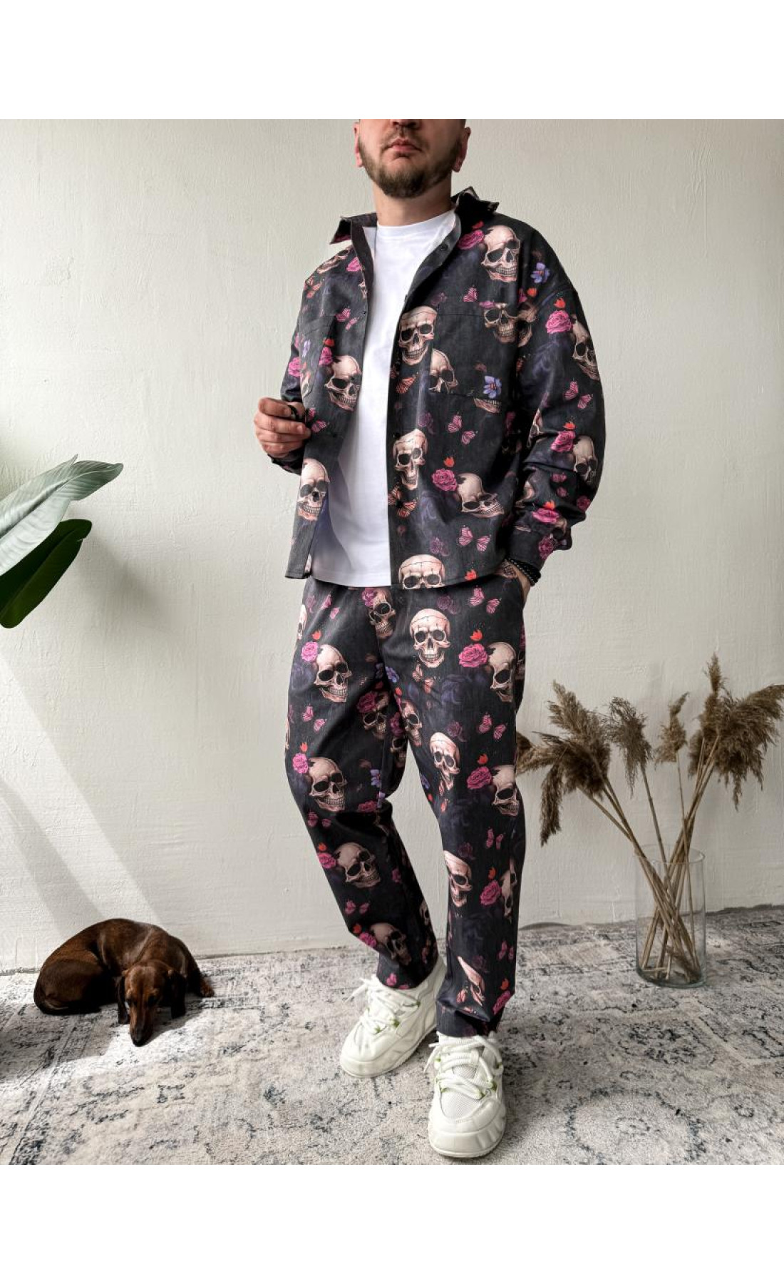 Костюм котоновий сорочка штани оверсайз стильний принт весна осінь