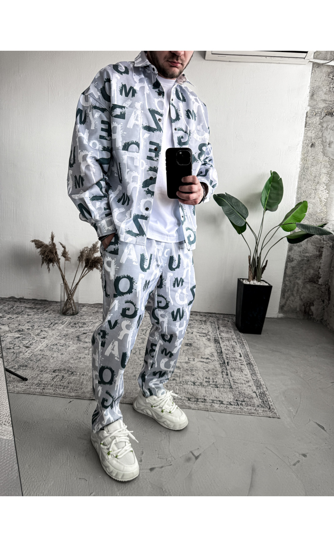 Костюм котоновий сорочка штани оверсайз стильний принт весна осінь