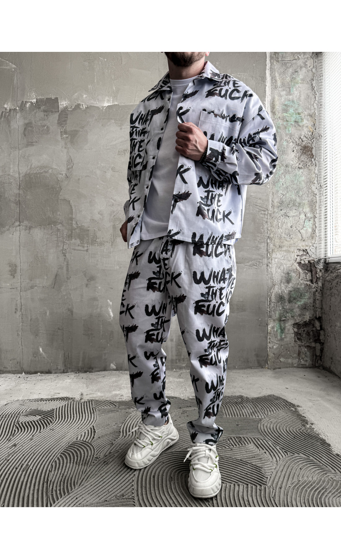 Костюм котоновий сорочка штани оверсайз стильний принт весна осінь