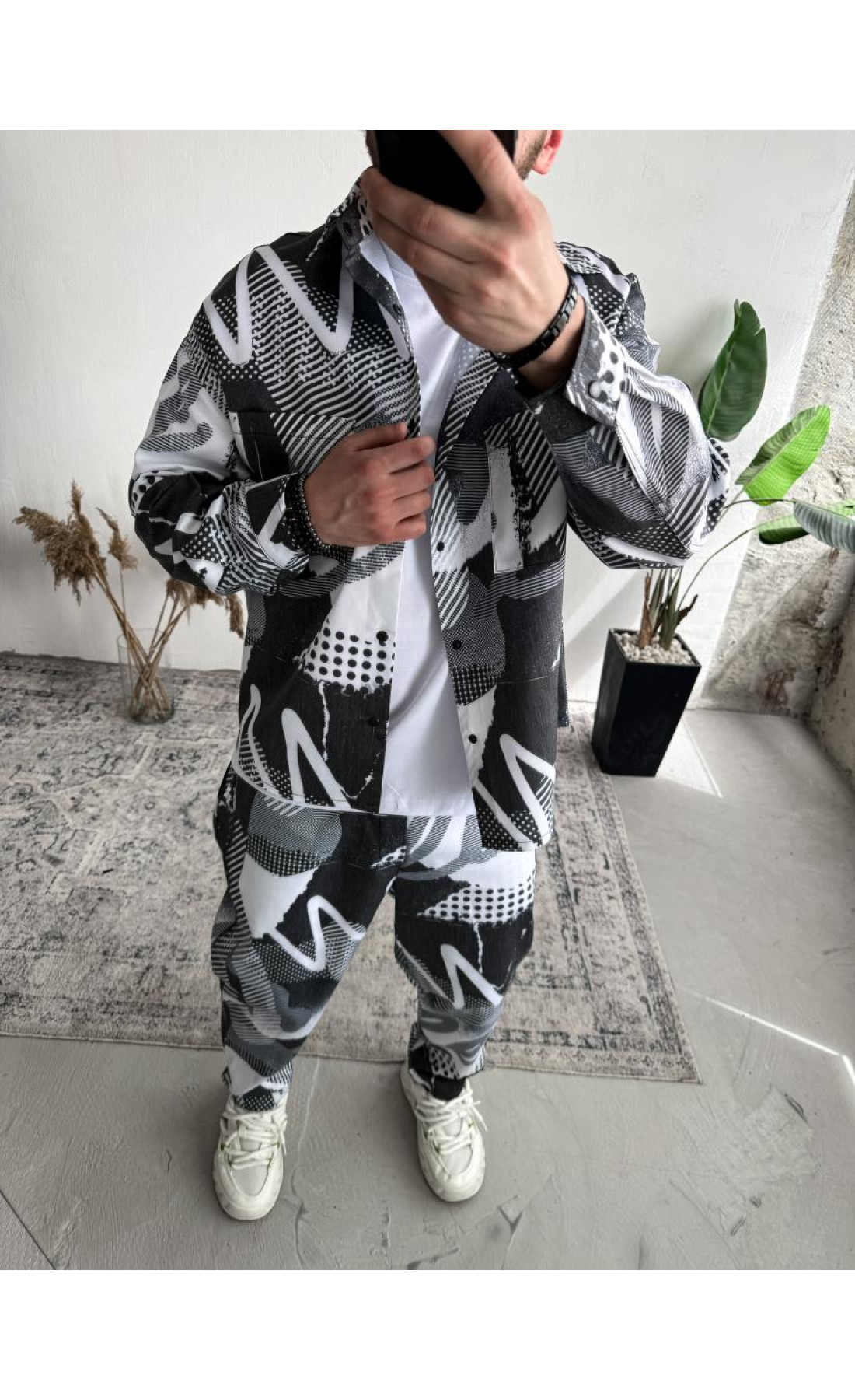 Костюм котоновий сорочка штани оверсайз стильний принт весна осінь