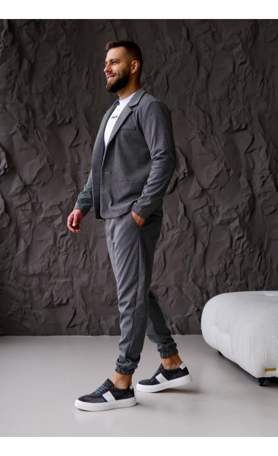 Костюм чоловічий стильний жакет штани модний щільний осінь