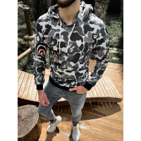 Камуфляжний чоловічий худі бейп сірого кольору з капюшоном