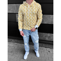 Принтований чоловічий жовтий худі з абстрактним принтом