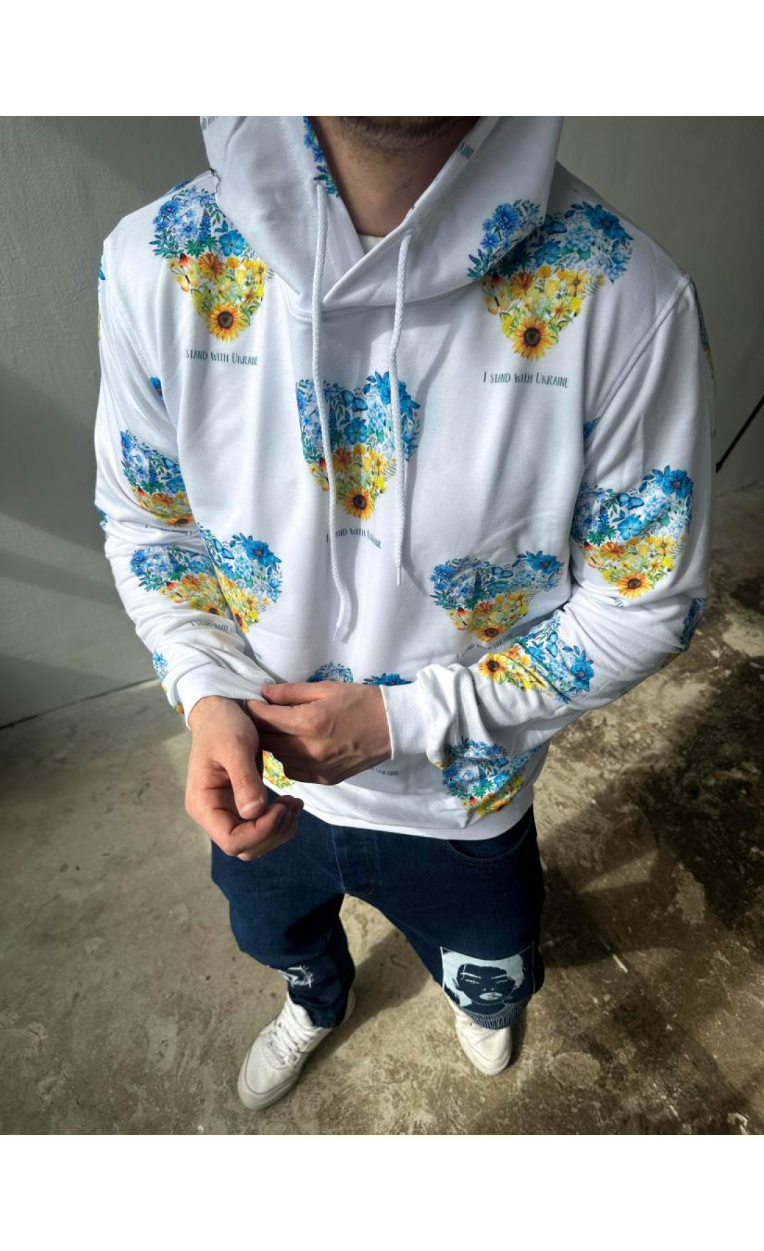 Чоловіче біле патріотичне худі з капюшоном
