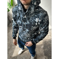 Принтований чорний чоловічий худі з трояндами