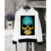 Чоловічий білий худі з принтом черепа